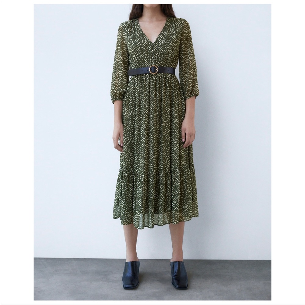 ZARA Polka Dot Print Midi Dress Small